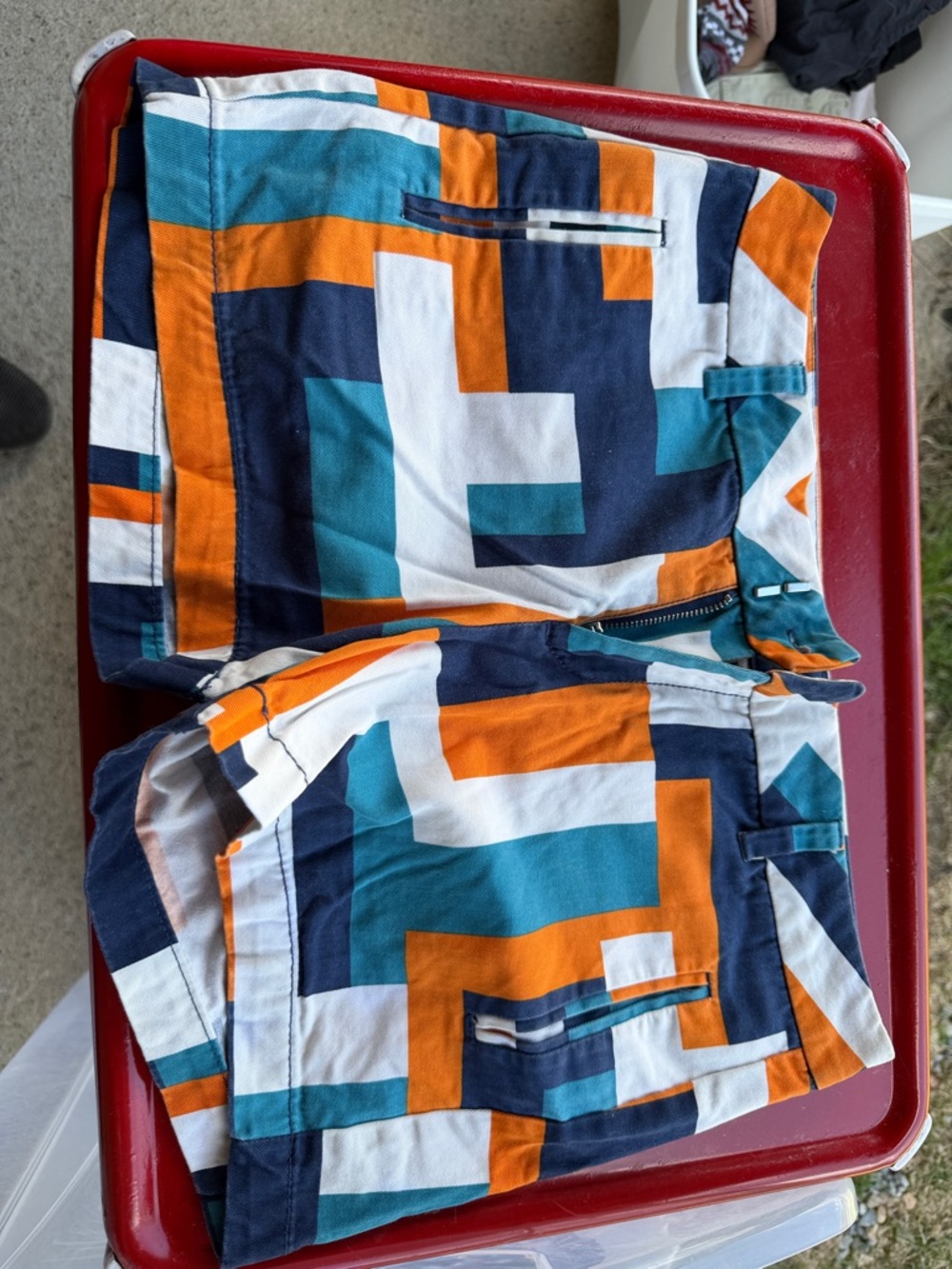 STYLUS Geometric Print Shorts in Navy, Teal, Orange, White